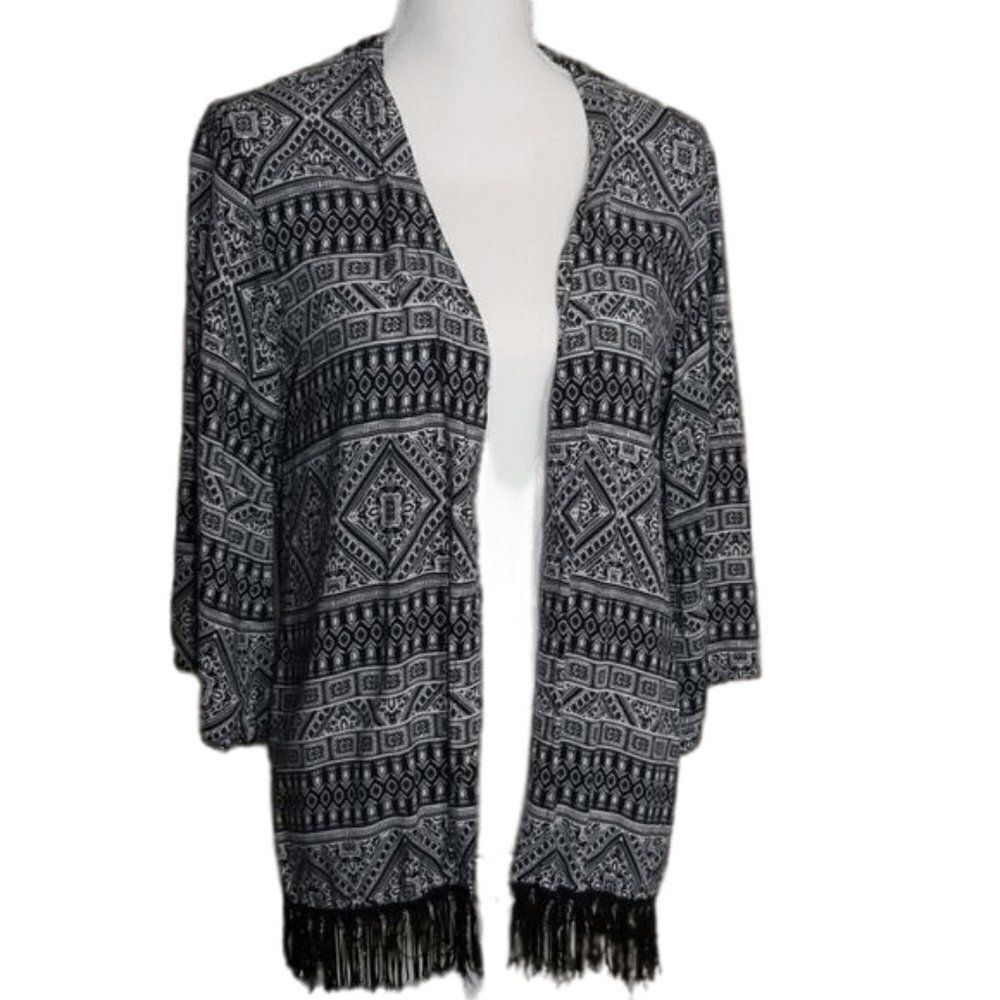 COPPER KEY Geo Print Fringe Kimono Size S/M